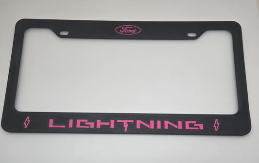 Ford Lightning License Plate Frame – Custom Logo Colors – Single or Double Pack