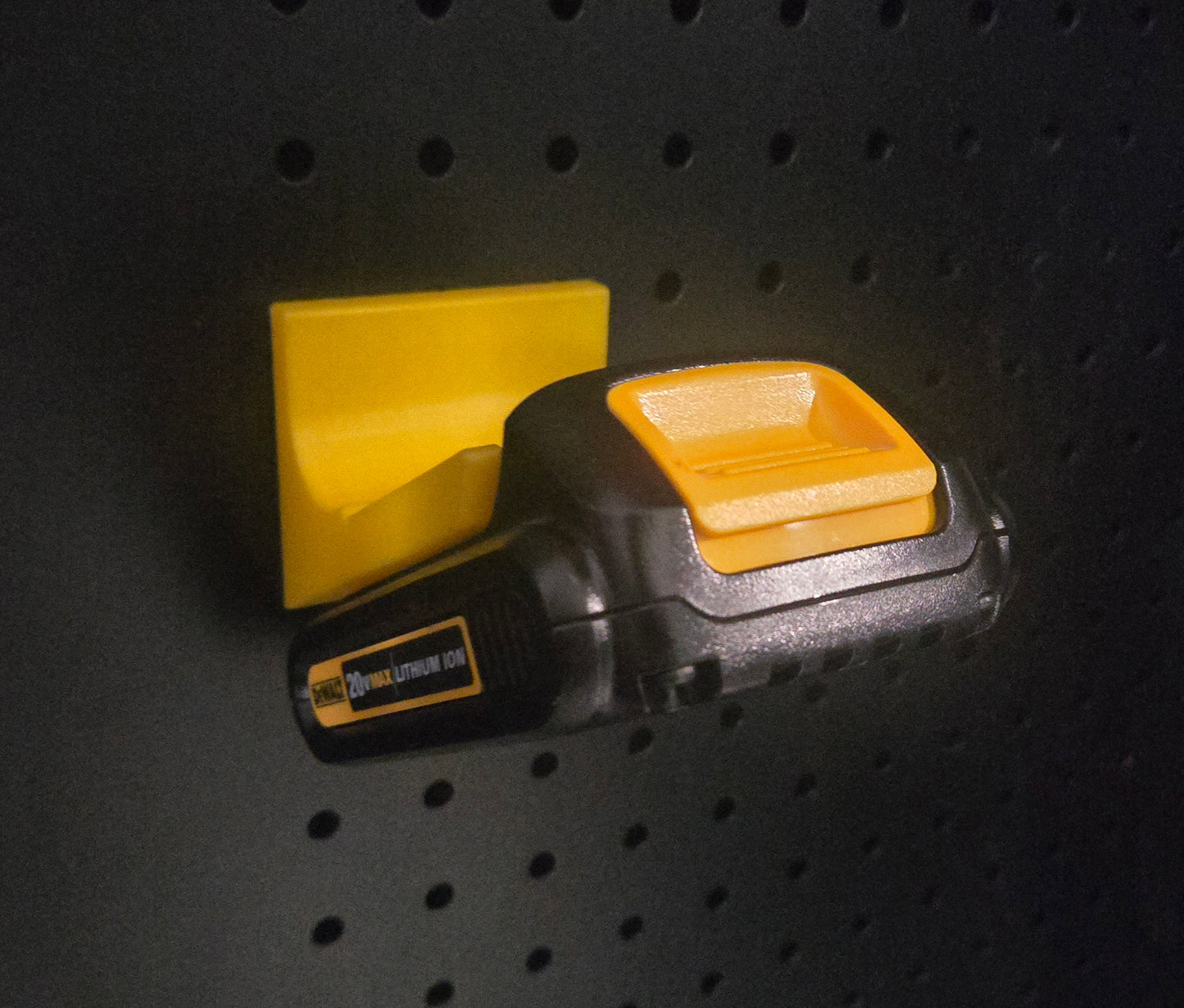 DeWalt Power Tool Battery Holder for 1" Pegboard Color Matched