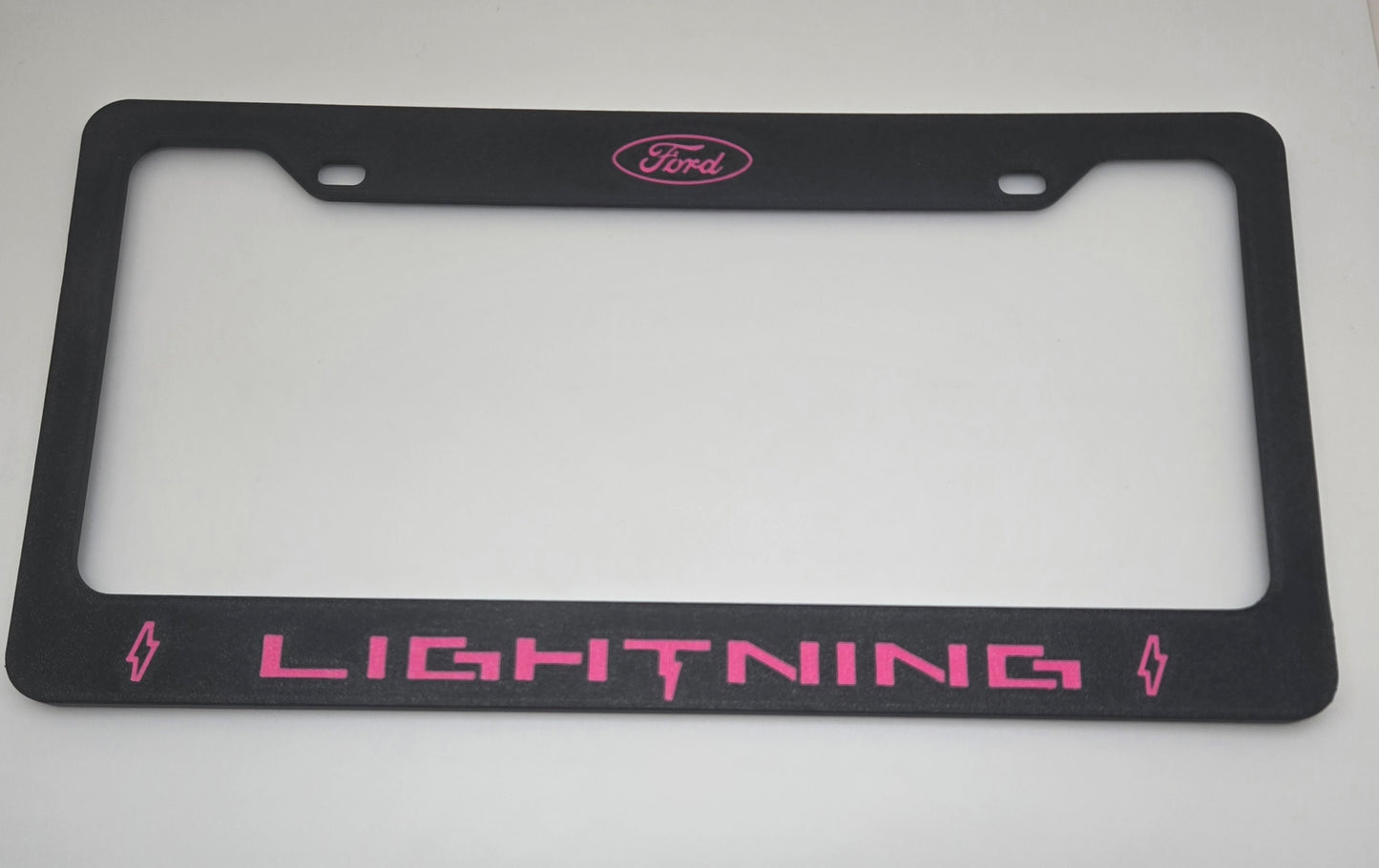 Ford Lightning License Plate Frame – Custom Logo Colors – Single or Double Pack