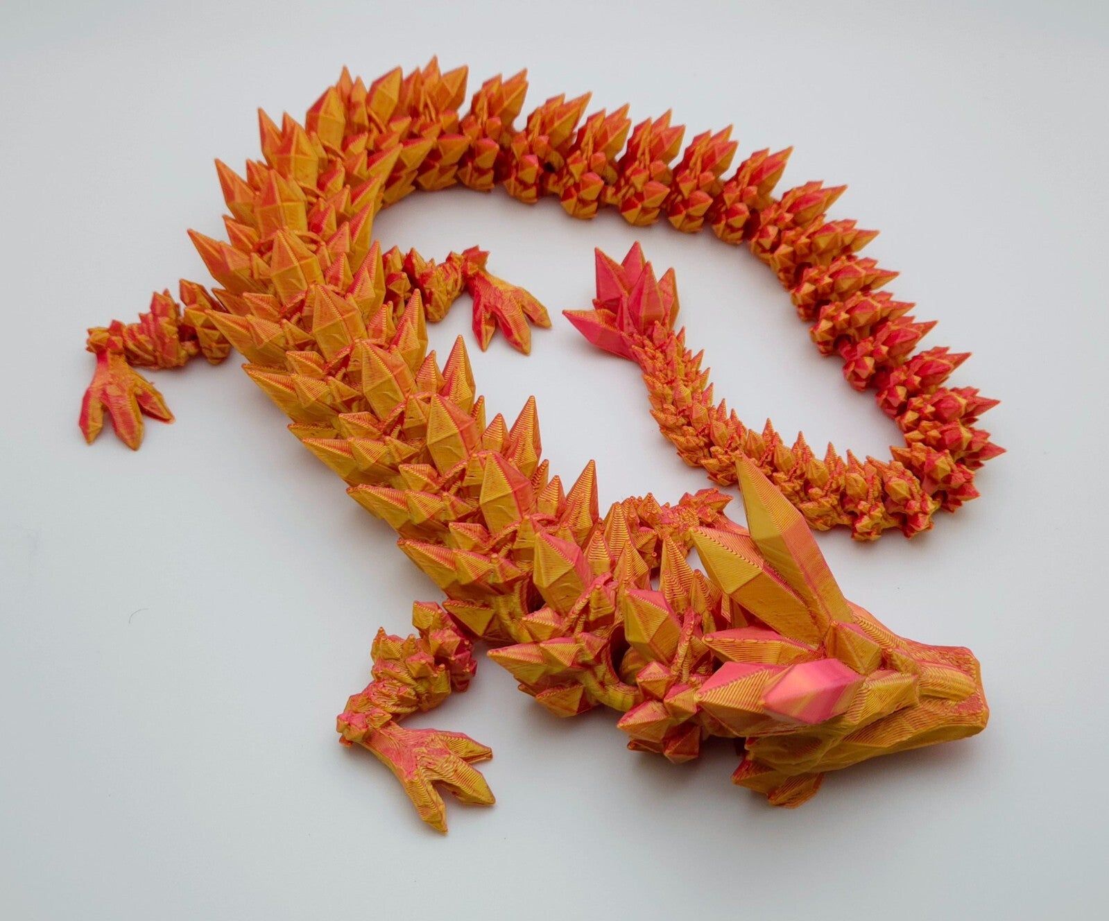24-inch red and gold articulated crystal dragon – 3D printed fantasy display figure