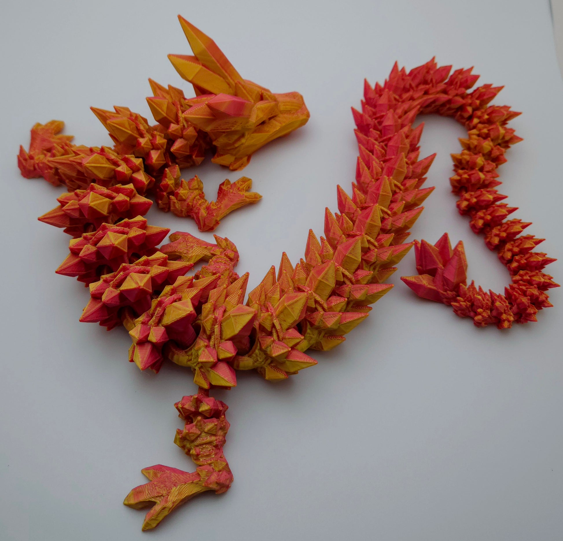 24-inch red and gold articulated crystal dragon – 3D printed fantasy display figure