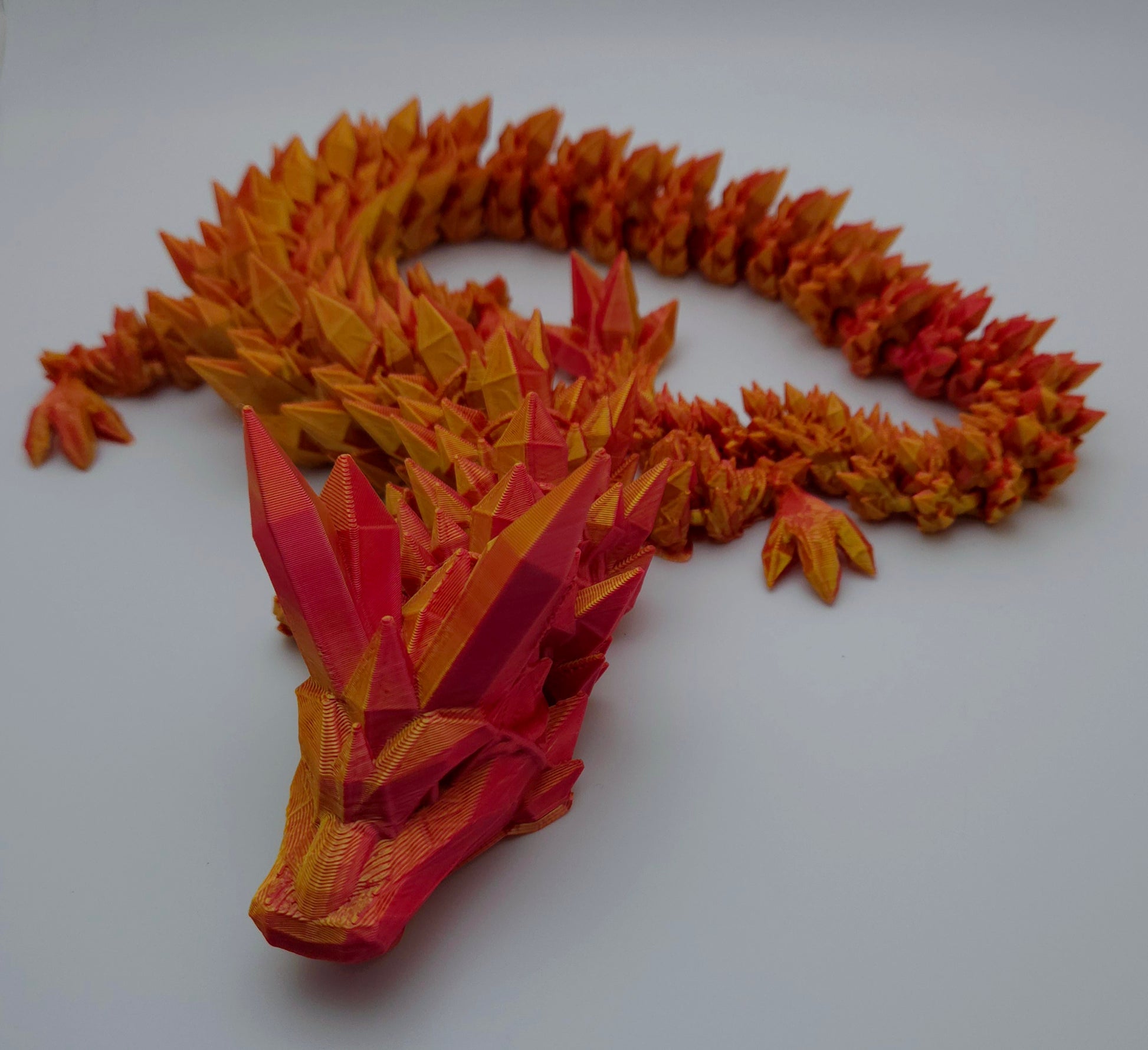 24-inch red and gold articulated crystal dragon – 3D printed fantasy display figure