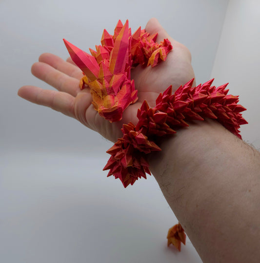 24-inch red and gold articulated crystal dragon – 3D printed fantasy display figure