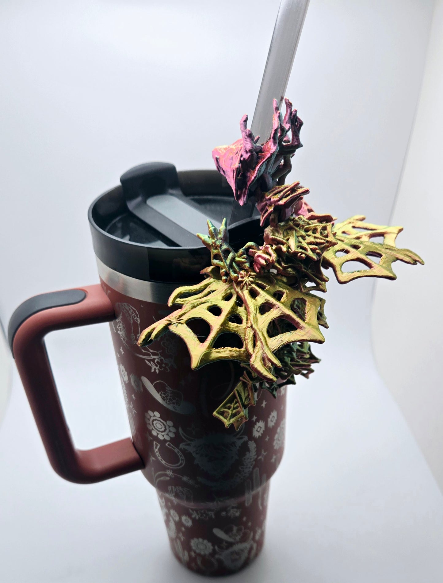3D printed dragon straw topper – fantasy accessory for tumblers and drinks
