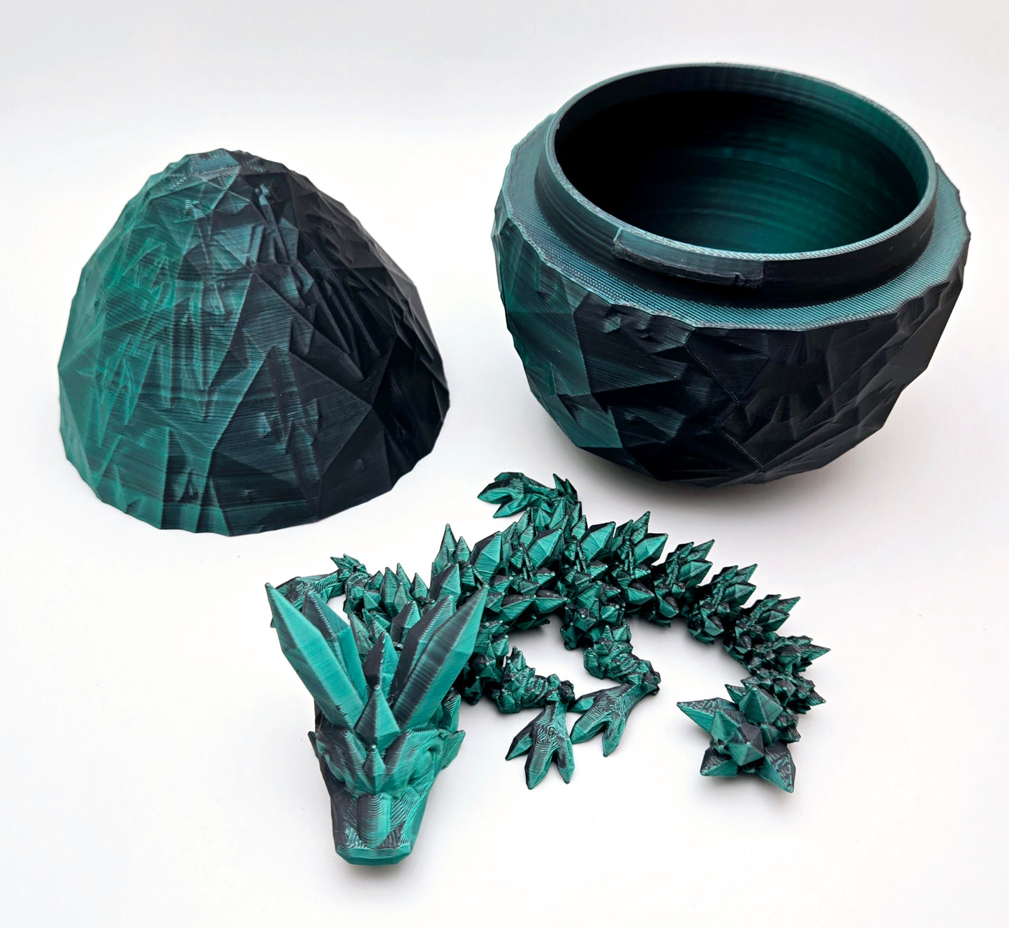 Crystal articulated flexi dragon toy with matching egg – 3D printed fantasy collectible