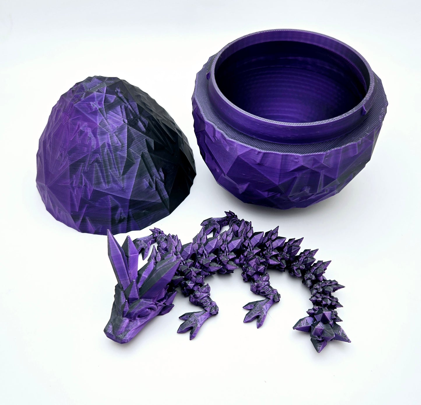 Crystal articulated flexi dragon toy with matching egg – 3D printed fantasy collectible