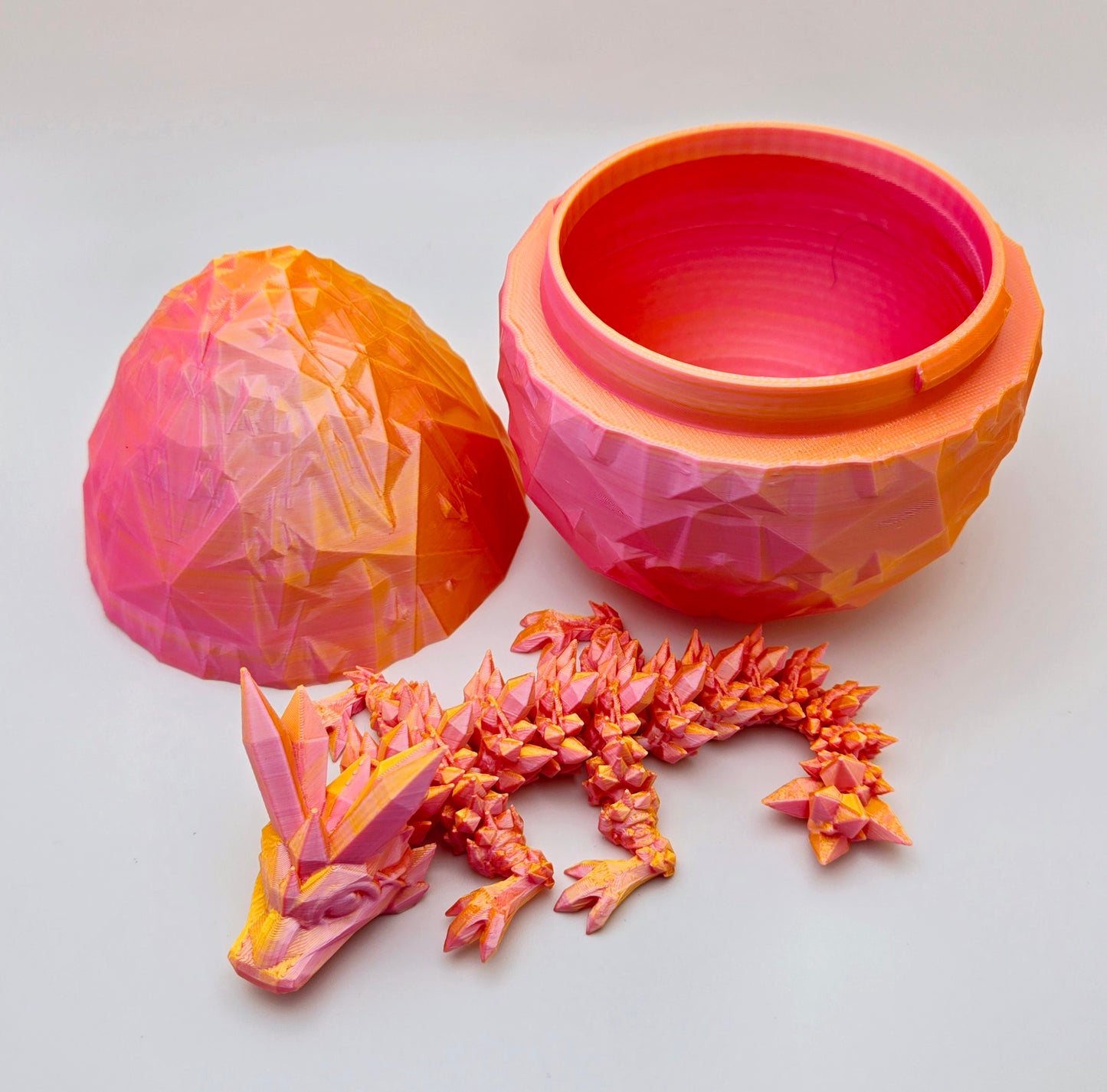 Crystal articulated flexi dragon toy with matching egg – 3D printed fantasy collectible