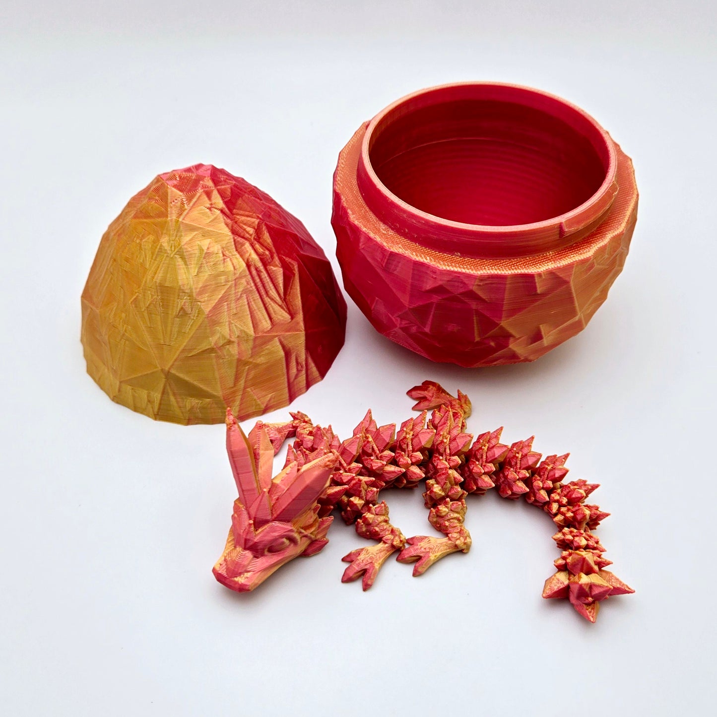Crystal articulated flexi dragon toy with matching egg – 3D printed fantasy collectible