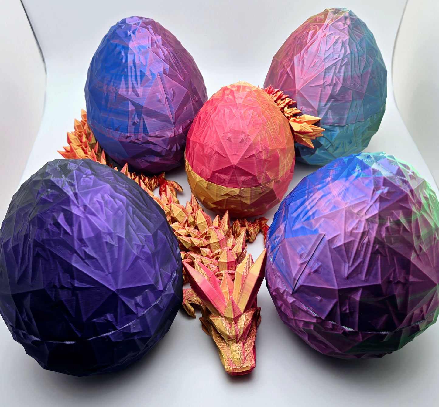 Crystal articulated flexi dragon toy with matching egg – 3D printed fantasy collectible