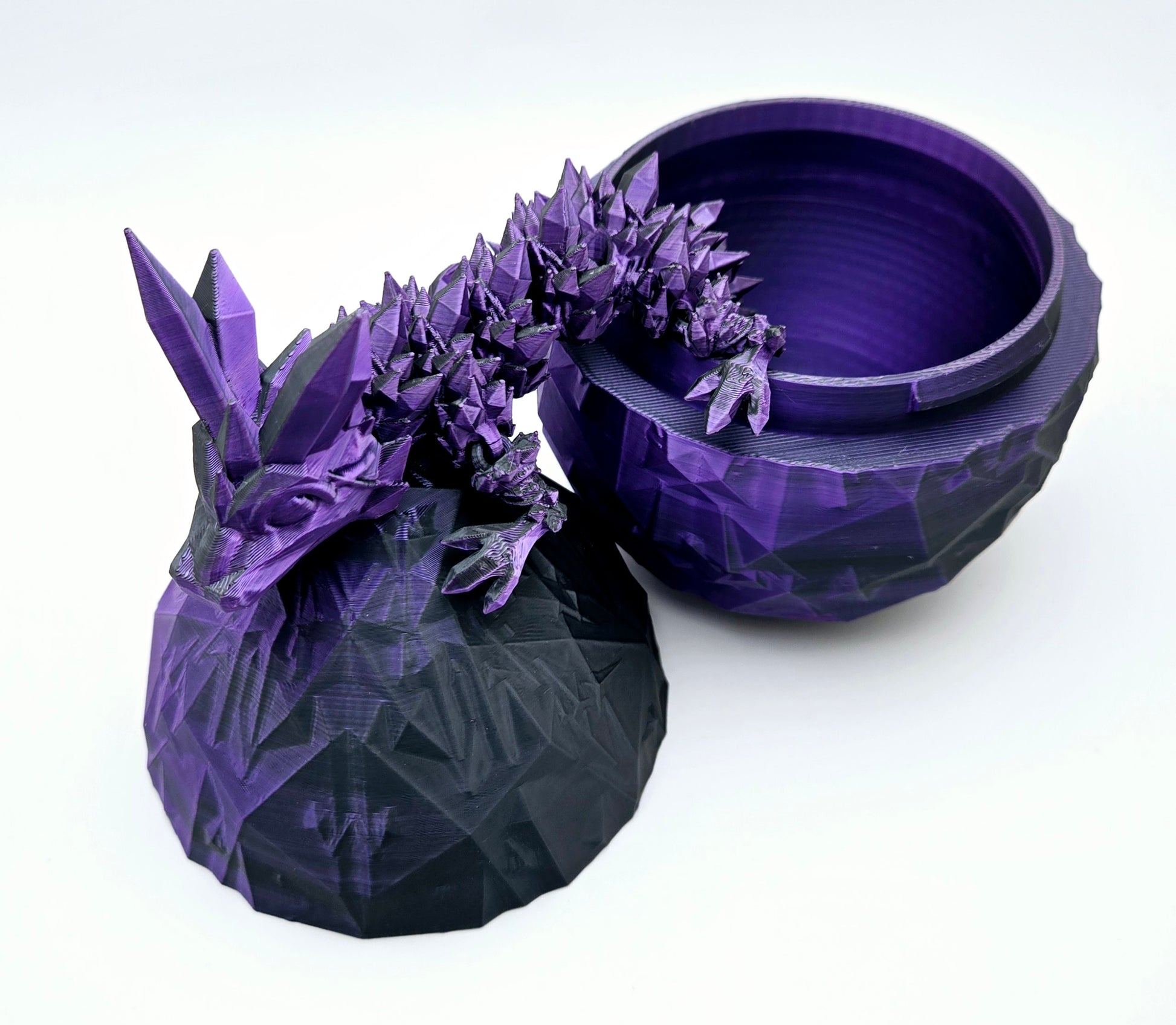Crystal articulated flexi dragon toy with matching egg – 3D printed fantasy collectible