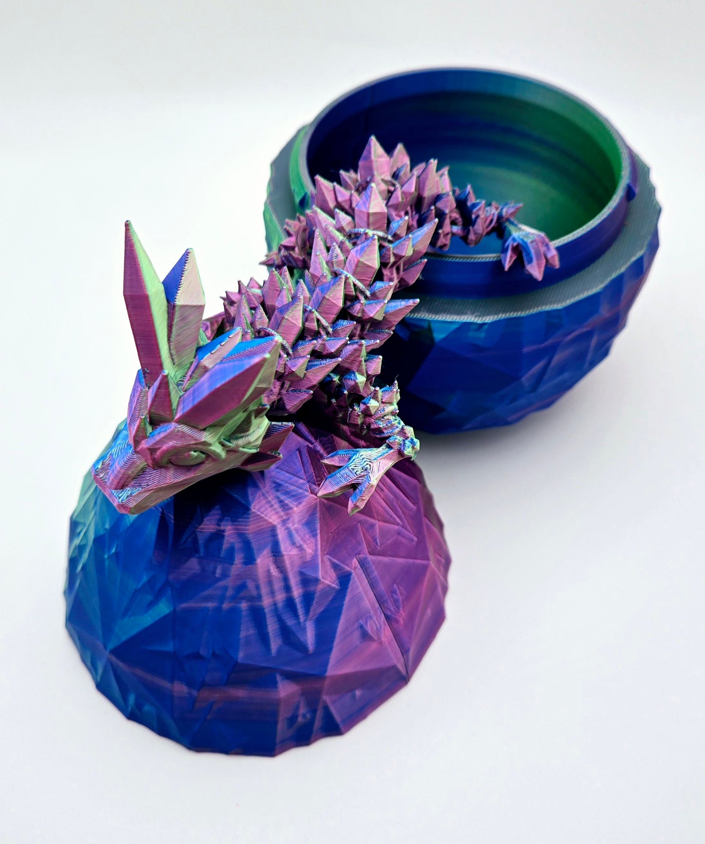 Crystal articulated flexi dragon toy with matching egg – 3D printed fantasy collectible