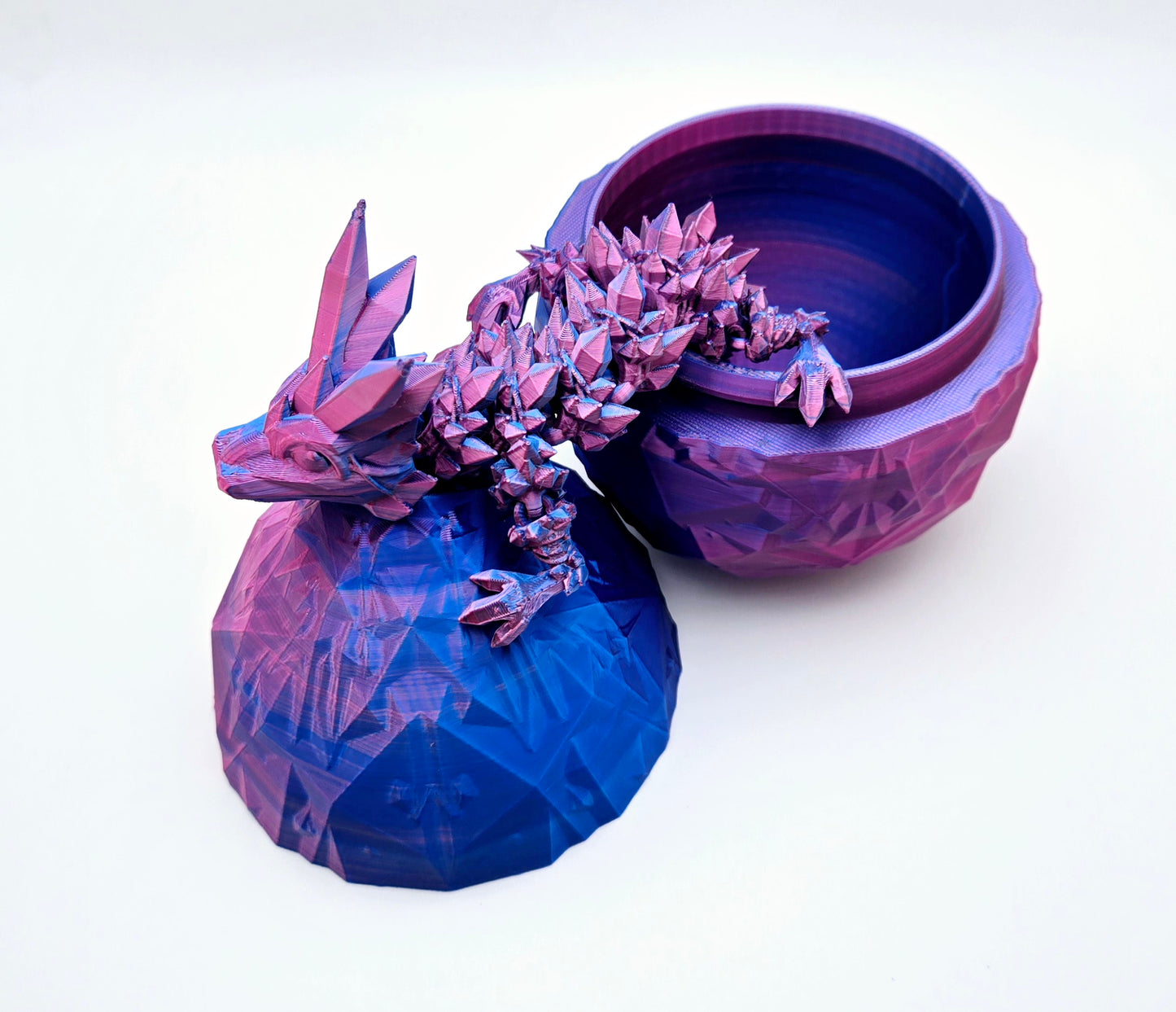 Crystal articulated flexi dragon toy with matching egg – 3D printed fantasy collectible