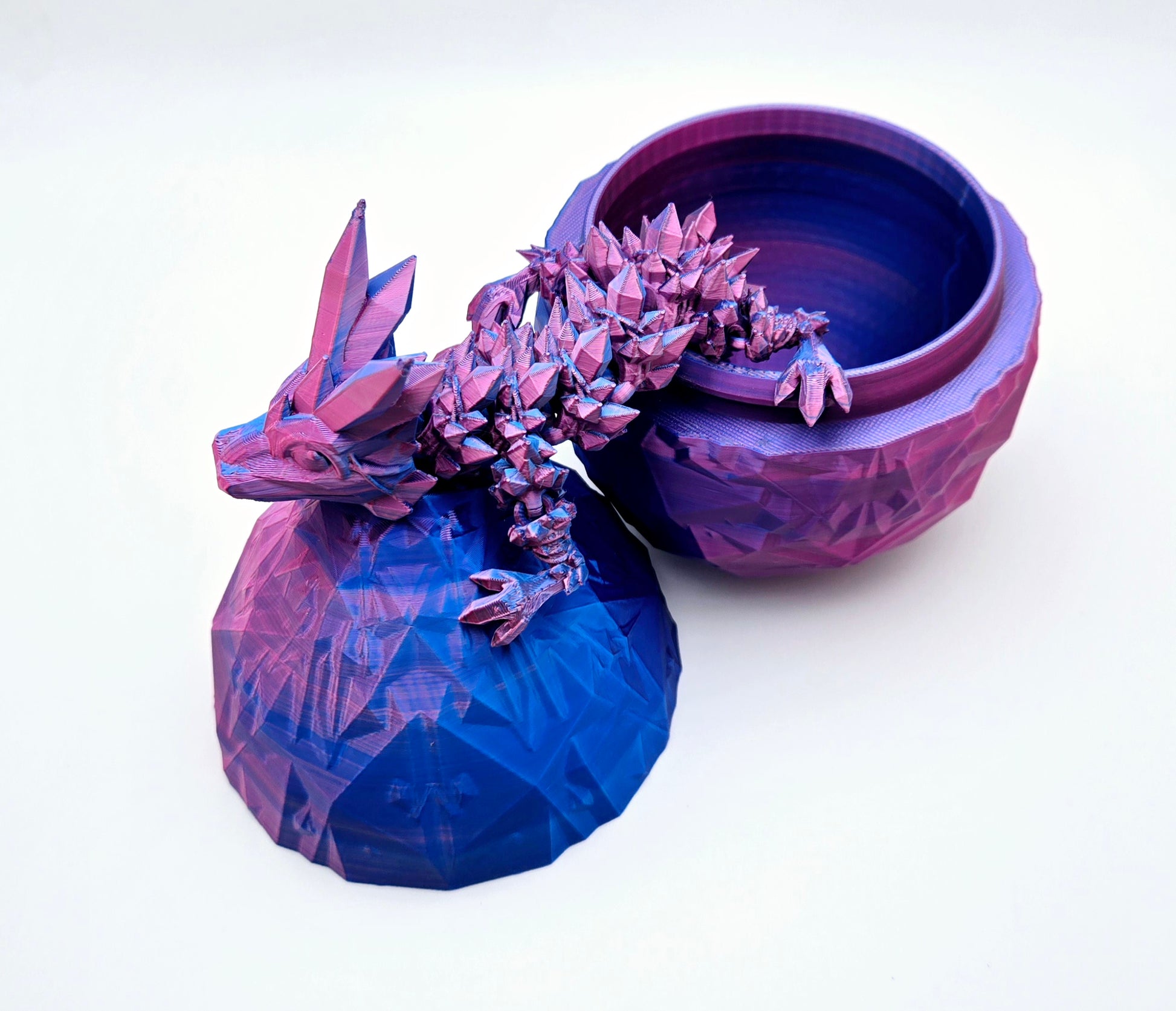 Crystal articulated flexi dragon toy with matching egg – 3D printed fantasy collectible