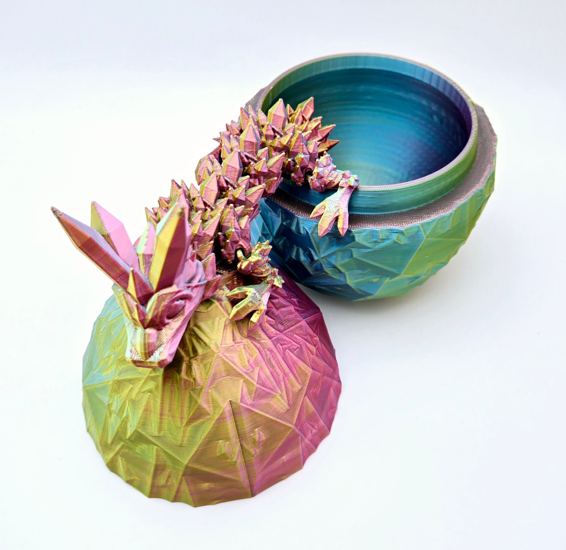 Crystal articulated flexi dragon toy with matching egg – 3D printed fantasy collectible