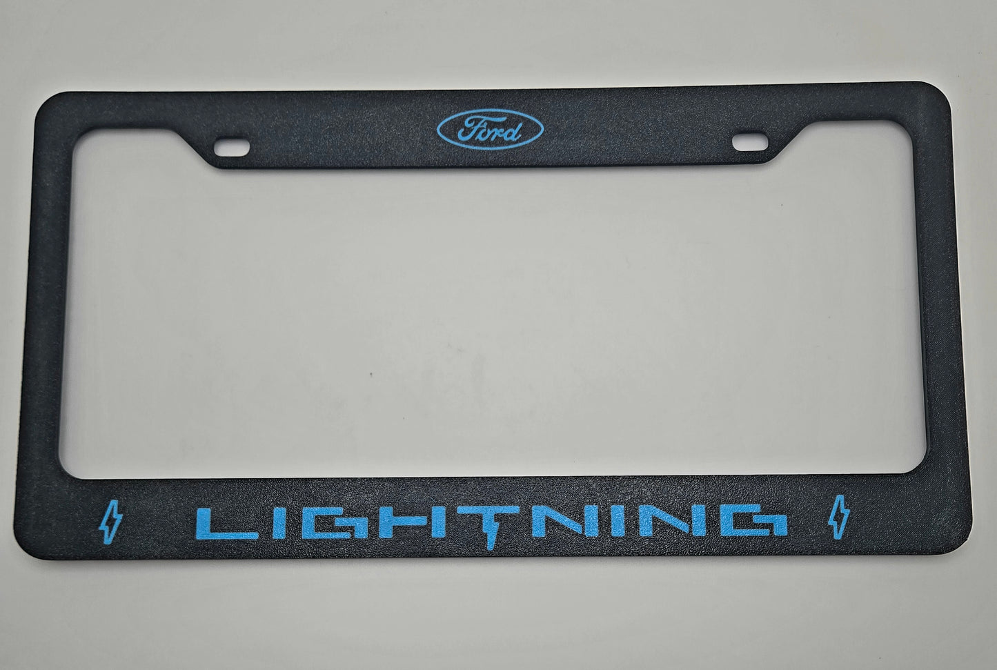 Ford F-150 Lightning license plate frame in lightning blue
