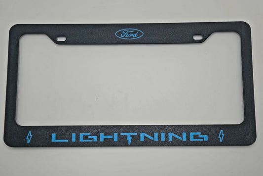 Ford F-150 Lightning license plate frame in lightning blue