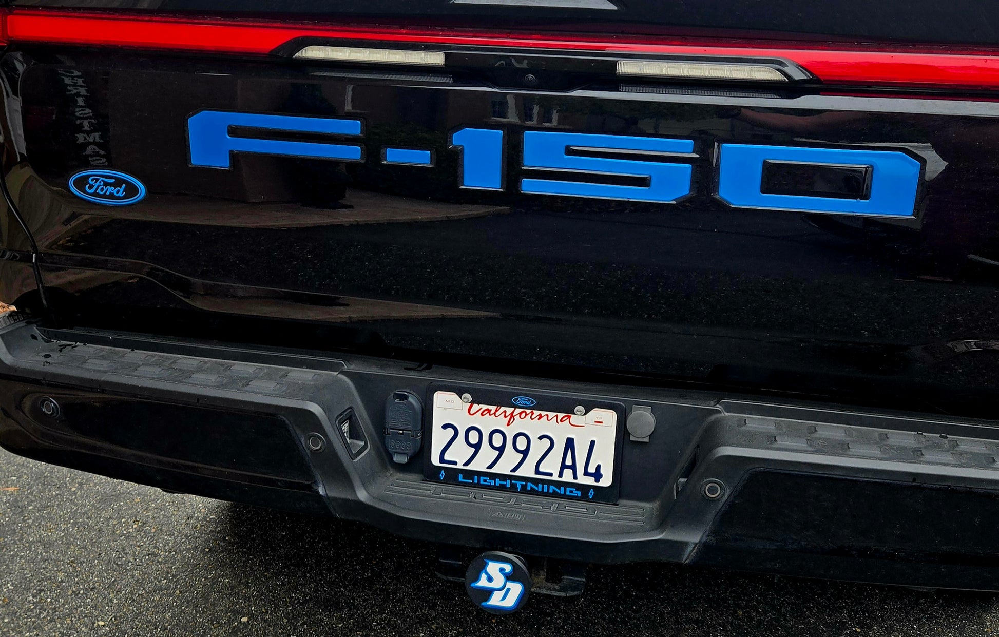 Custom Ford Lightning license plate frame rear view on truck