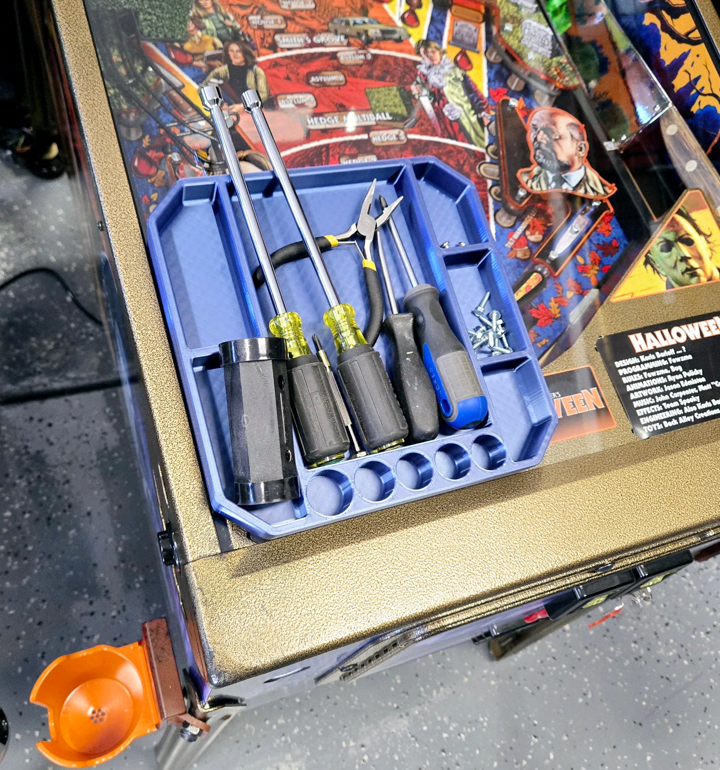 Flexible TPU pinball parts tray for screws, rubbers, and springs