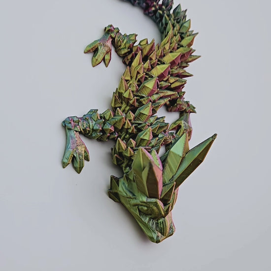 Crystal articulated flexi dragon toy with matching egg – 3D printed fantasy collectible
