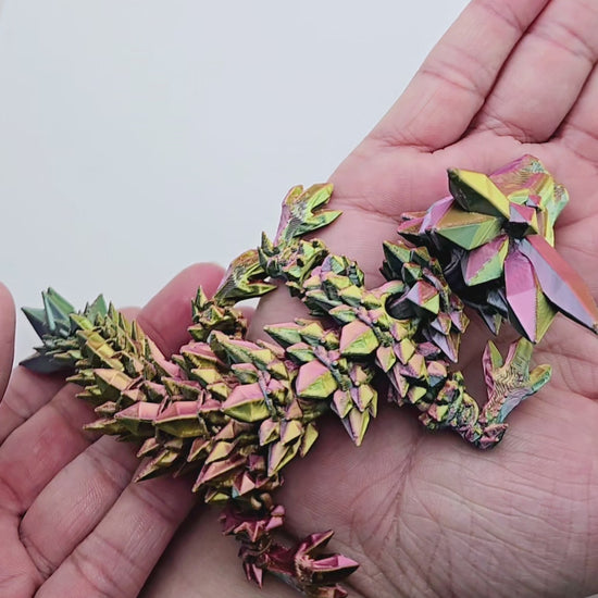 Crystal articulated flexi dragon toy with matching egg – 3D printed fantasy collectible