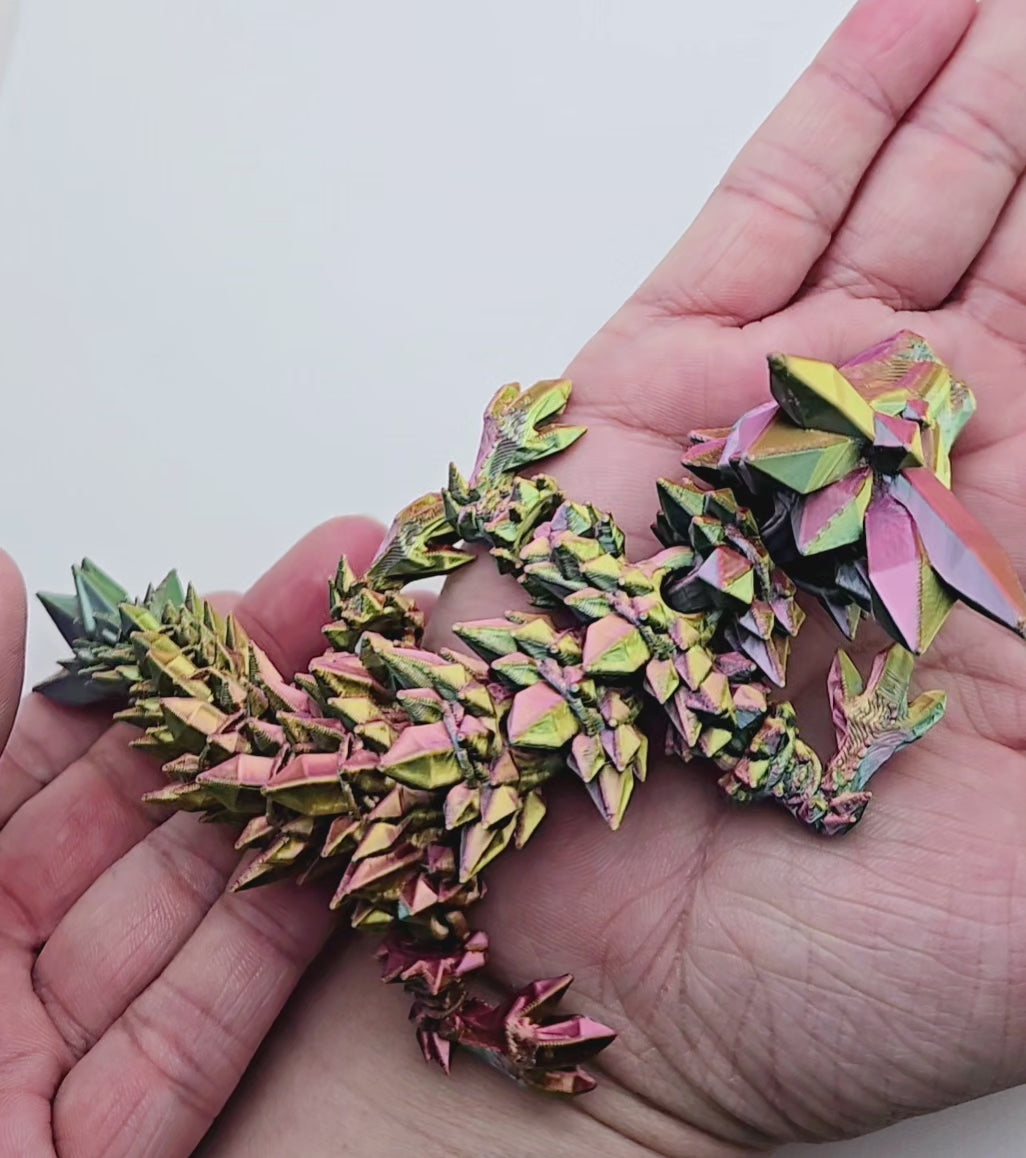 Crystal articulated flexi dragon toy with matching egg – 3D printed fantasy collectible