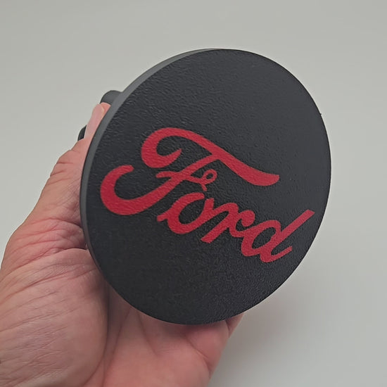 custom Ford tow hitch cover with text logo – fits standard 2 inch receiver