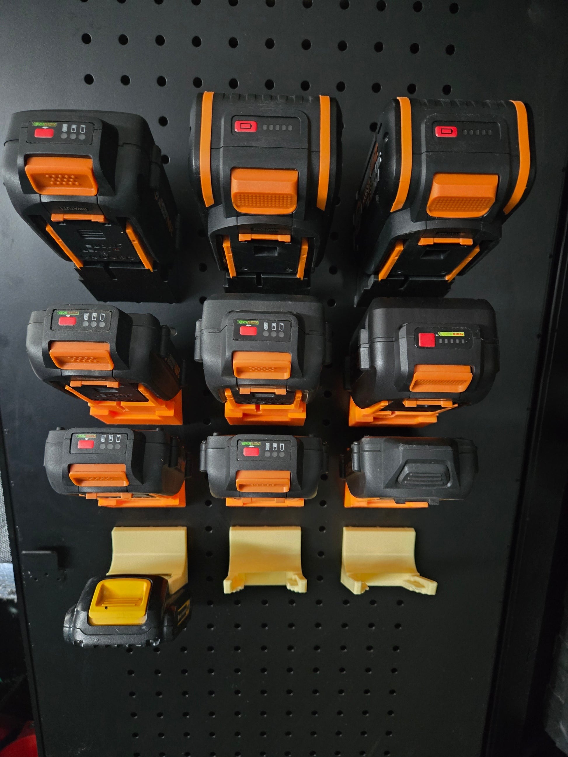 WORX power tool battery holder – 3D printed pegboard mount for shop organization
